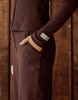 4th & Reckless Cotton Blend Cable Detail Collared Button Through Top Co-ord In Brown