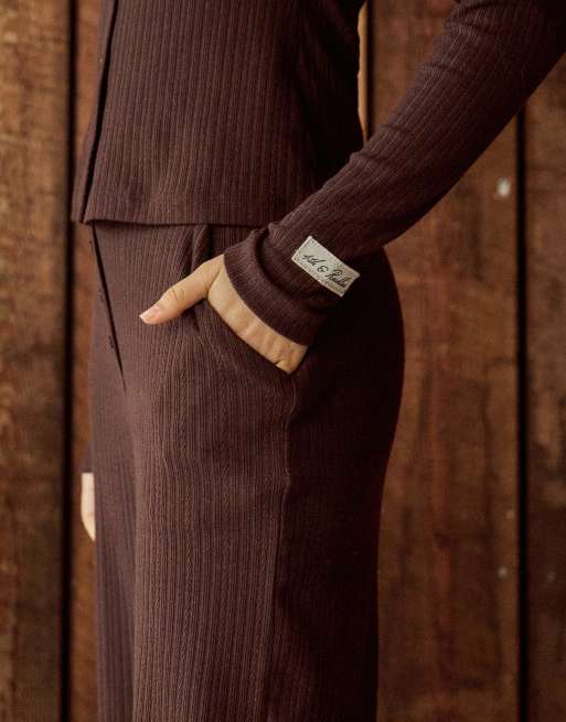 4th & Reckless cotton blend cable detail collared button through top in chocolate (part of a set), 2 of 4