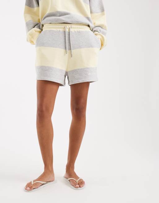 4th & Reckless cotton blend drawstring waist sweat shorts in yellow & gray stripe - part of a set, 2 of 5