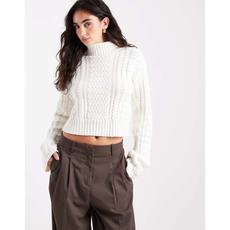 4th & Reckless cotton blend high neck cropped roll neck cable knit