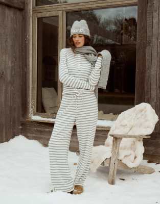 4th & Reckless Cotton Blend Ribbed Tie Waist Relaxed Wide Leg Trouser Co-ord In Multi