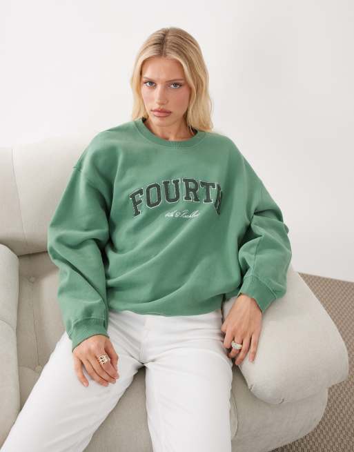 4th & Reckless cotton borg logo sweatshirt in washed green, 3 of 4