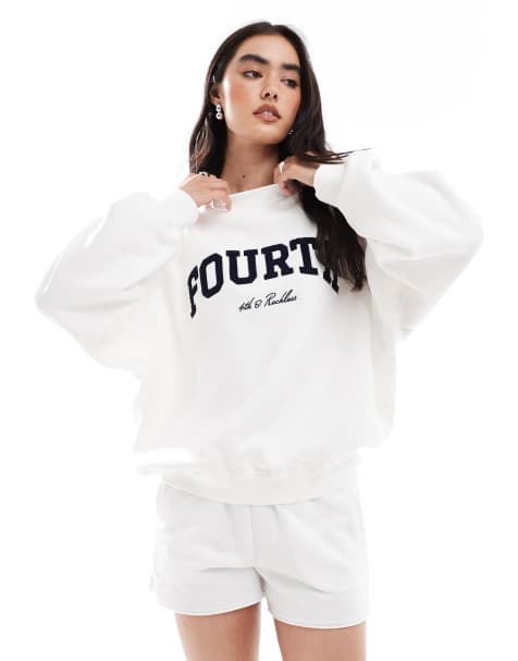 4th & Reckless cotton boucle logo sweatshirt in white - view 1