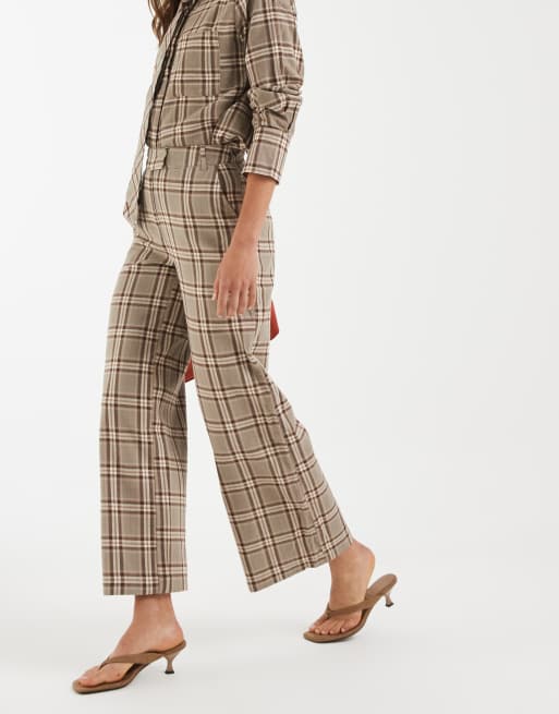4th & Reckless cotton brushed tailored wide leg pants in beige check (part of a set), 2 of 5