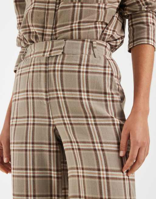 4th & Reckless cotton brushed tailored wide leg pants in beige check (part of a set), 3 of 5