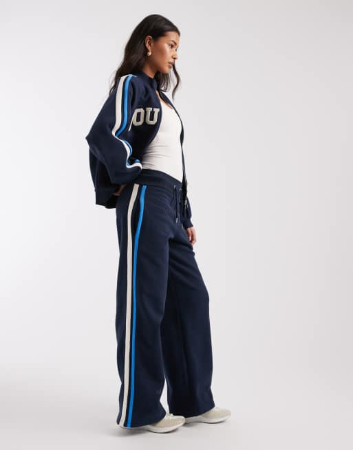 4th & Reckless cotton drawstring wide waistband side stripe wide leg sweatpants in navy - part of a set, 2 of 5