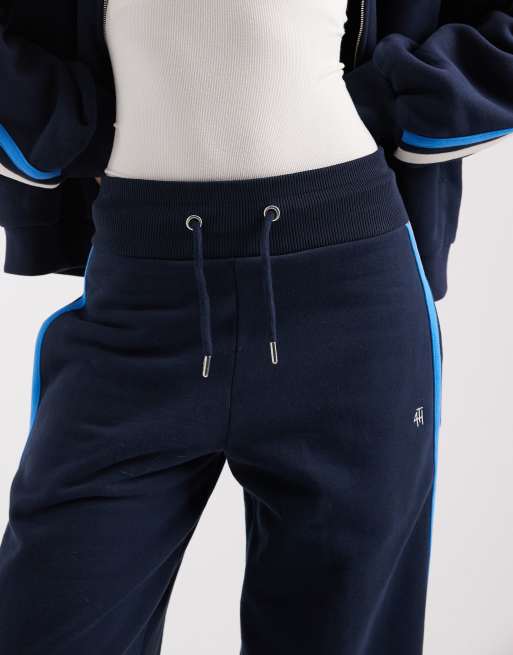 4th & Reckless cotton drawstring wide waistband side stripe wide leg sweatpants in navy - part of a set, 3 of 5