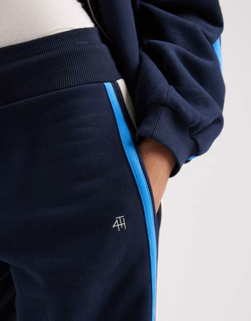 4th & Reckless cotton drawstring wide waistband side stripe wide leg sweatpants in navy - part of a set, 5 of 5