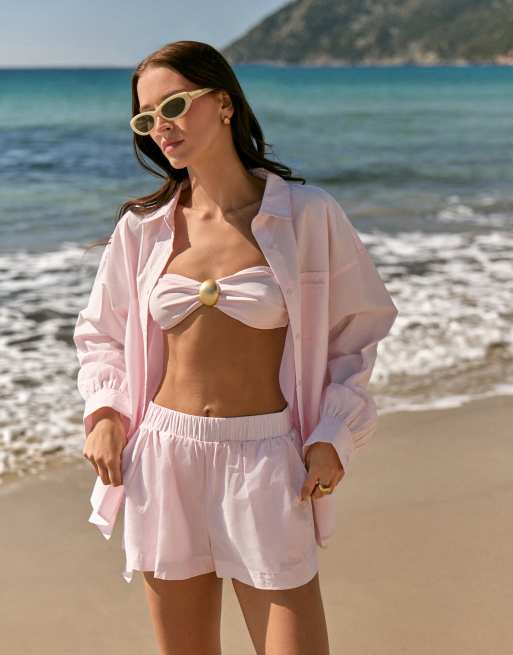 4th & Reckless cotton elasticated waist pull on shorts co-ord in pink, 4 of 4