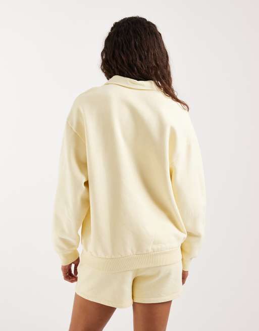 4th & Reckless cotton embroidered logo collared polo sweatshirt co-ord in yellow, 4 of 4