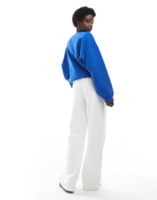 4th & Reckless cotton embroidered logo seam detail wide leg joggers in cream, 2 of 5