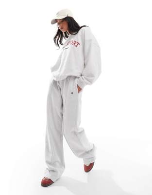 4th & Reckless 4th & Reckless cotton embroidered logo seam detail wide leg joggers in light grey