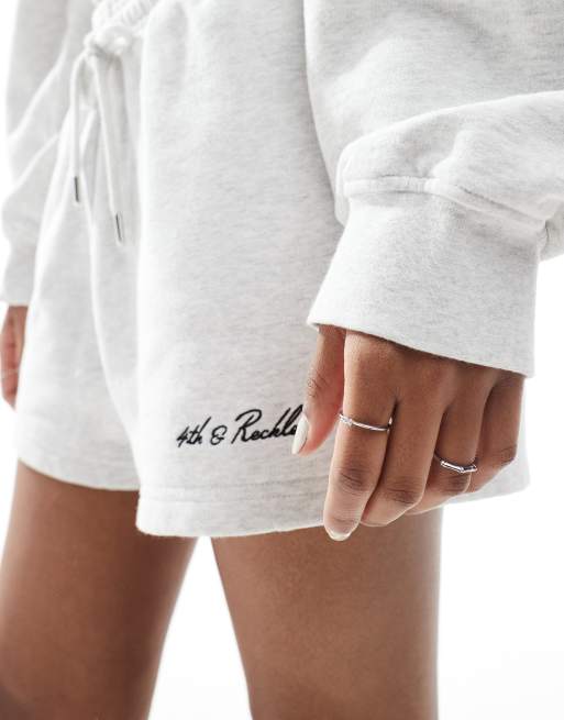 4th & Reckless cotton embroidered logo trackie shorts in grey (part of a set), 2 of 5