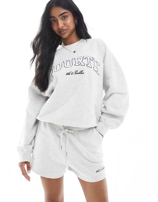 4th & Reckless cotton embroidered logo trackie shorts in grey (part of a set), 3 of 5