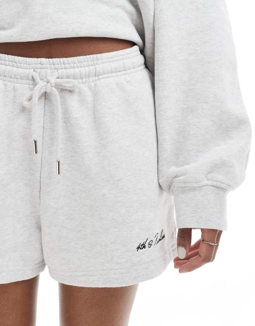 4th & Reckless cotton embroidered logo trackie shorts in grey (part of a set), 5 of 5