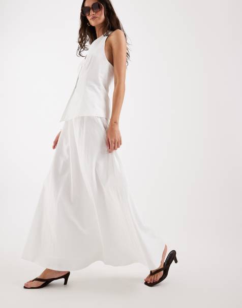 4th & Reckless cotton halterneck sleeveless vest and maxi skirt set in white - view 1