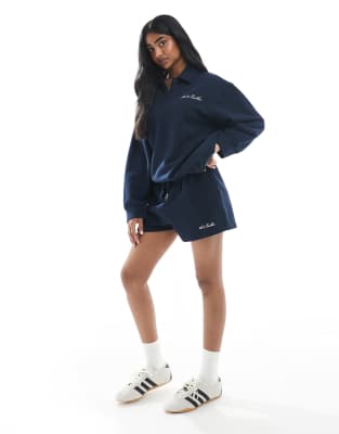 4th & Reckless 4th & Reckless cotton loop back embroidered logo sweat shorts co-ord in navy