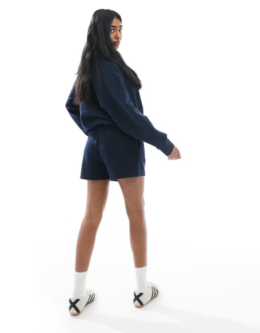 4th & Reckless cotton loop back embroidered logo trackie shorts in navy (part of a set), 2 of 5