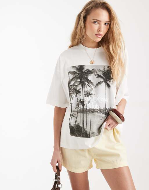 4th & Reckless cotton oversized beach palm tree graphic in cream, 4 of 4