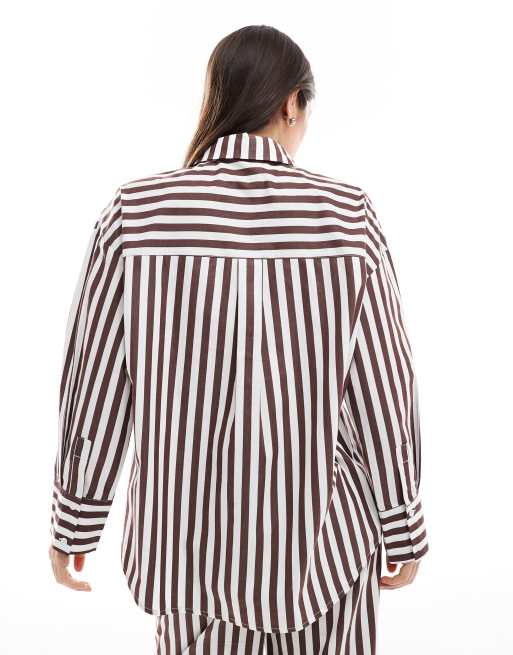 4th & Reckless cotton oversized pocket detail shirt in brown stripe - part of a set, 4 of 4