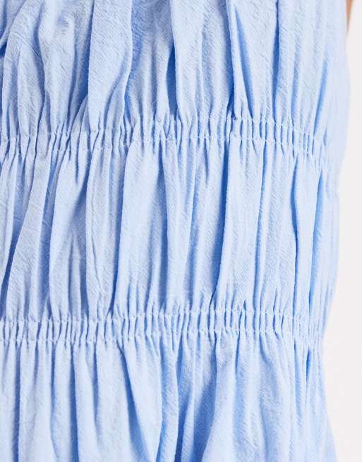 4th & Reckless cotton poplin shirred cami midaxi dress in baby blue, 3 of 4