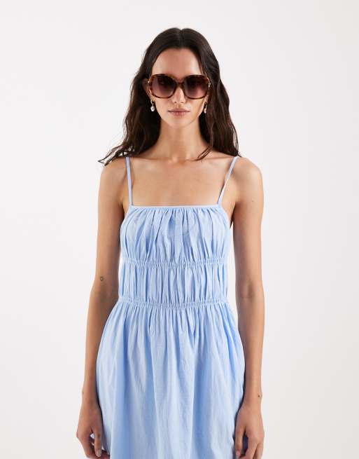 4th & Reckless cotton poplin shirred cami midaxi dress in baby blue, 4 of 4