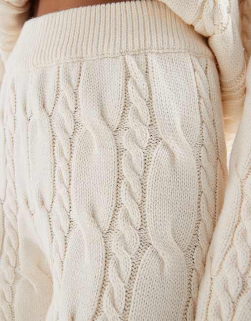 4th & Reckless cotton rich cable knit wide leg pants in cream - part of a set, 4 of 5