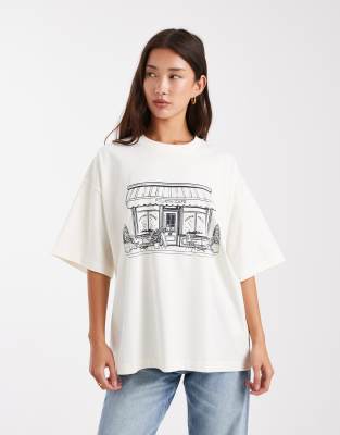 4th & Reckless 4th & Reckless cotton rich cafe graphic oversized t-shirt in white