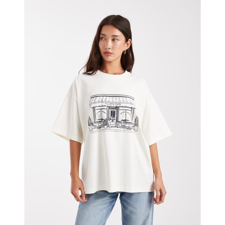 4th & Reckless cotton rich cafe graphic oversized t-shirt in