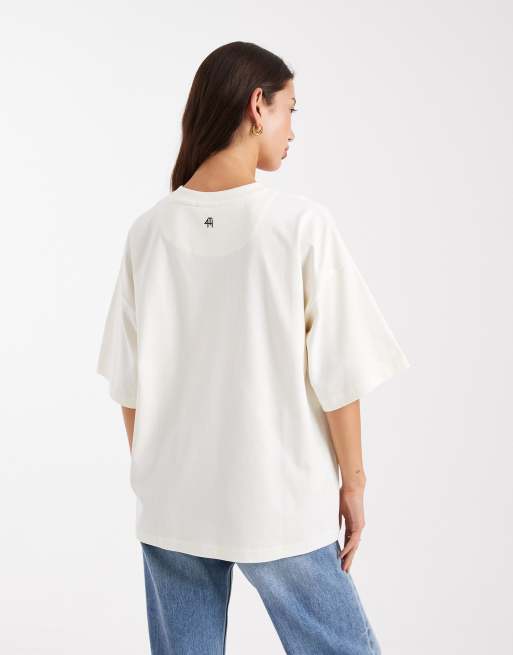 トップス TOO - THREE white 4th & Reckless cotton rich cafe graphic oversized t-shirt in