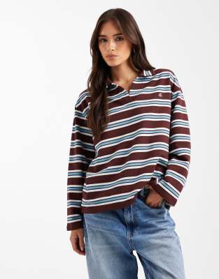 4th & Reckless Cotton Rich Collared Long Sleeve Wide Sleeve Rugby Top In Multi