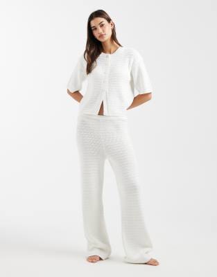 4th & Reckless cotton rich crochet knit wide leg beach trousers co-ord in white