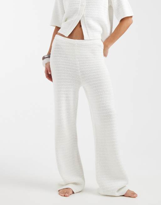 4th & Reckless cotton rich crochet knit wide leg beach trousers co-ord in white, 2 of 5