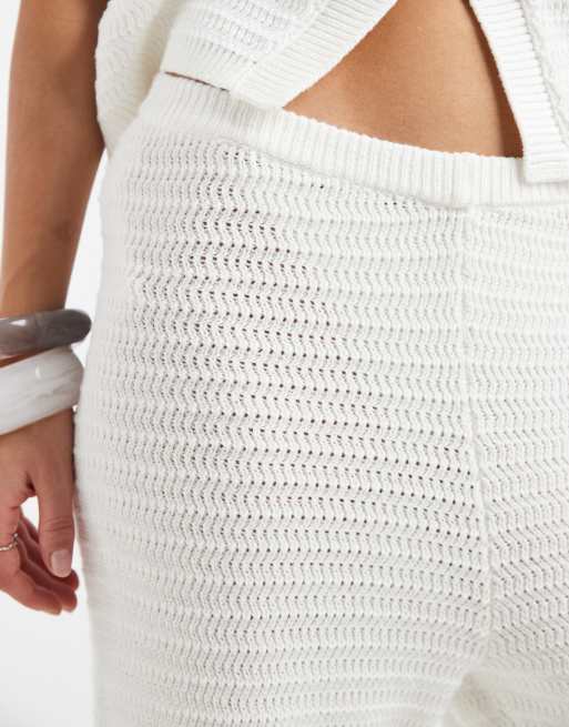 4th & Reckless cotton rich crochet knit wide leg beach trousers co-ord in white, 5 of 5