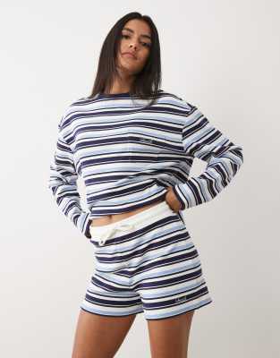 4th & Reckless cotton rich elasticated waistband shorts co-ord in navy stripe