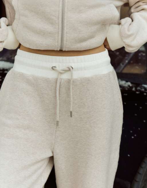 4th & Reckless cotton rich elasticated waistband wide leg relaxed jogger co-ord in oat marl, 2 of 4