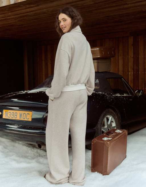 4th & Reckless cotton rich elasticated waistband wide leg relaxed jogger co-ord in oat marl, 3 of 4