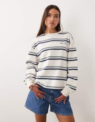 4th & Reckless Cotton Rich Embroidered Logo Crew Neck Oversized Long Sleeve T-shirt In Multi