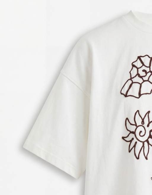 4th & Reckless cotton rich embroidered shell graphic t-shirt in off white, 8 of 8