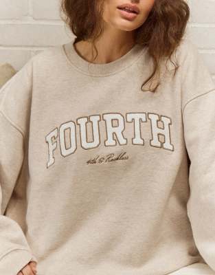 4th & Reckless Cotton Rich 'fourth' Boucle Logo Stitch Sweatshirt In Neutral