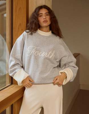 4th & Reckless Cotton Rich 'fourth' Logo Script Stitch Sweatshirt In Gray