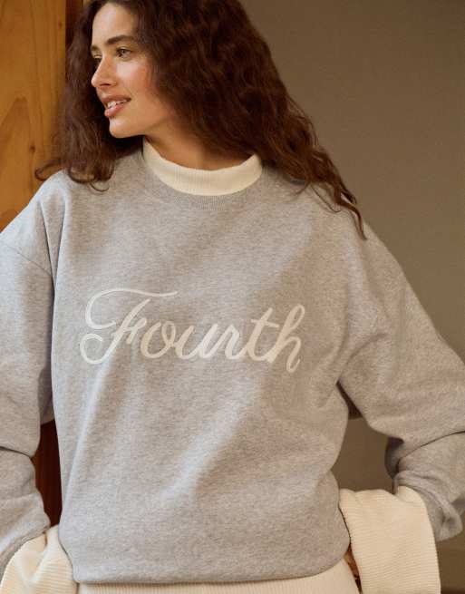 4th & Reckless cotton rich 'Fourth' logo script stitch sweatshirt in gray heather, 4 of 4