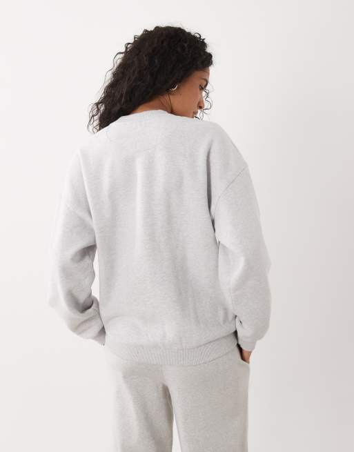 4th & Reckless cotton rich 'fourth' loopback front graphic sweatshirt in light grey marl, 2 of 4