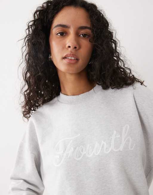 4th & Reckless cotton rich 'fourth' loopback front graphic sweatshirt in light grey marl, 3 of 4
