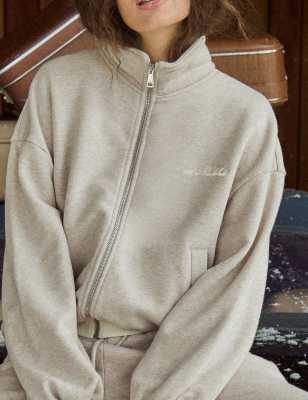 4th & Reckless Cotton Rich Funnel Neck Zip Through Sweatshirt Co-ord In Gray