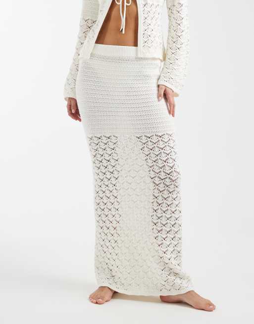 4th & Reckless cotton rich multi crochet maxi beach skirt in white - part of a set, 2 of 5