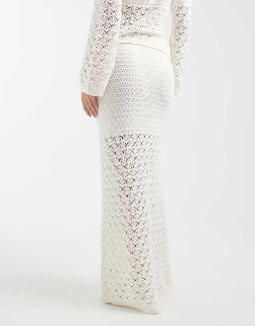 4th & Reckless cotton rich multi crochet maxi beach skirt in white - part of a set, 4 of 5