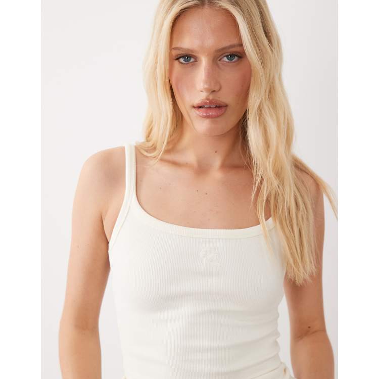 4th & Reckless cotton rich ribbed embroidered logo front scoop