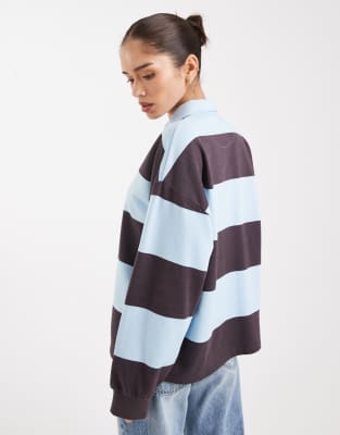 4th & Reckless Cotton Rich Rugby Polo Collared Sweatshirt In Multi