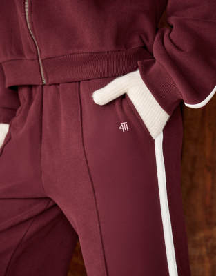 4th & Reckless Cotton Rich Seam Front Side Stripe Wide Leg Track Pants In Red